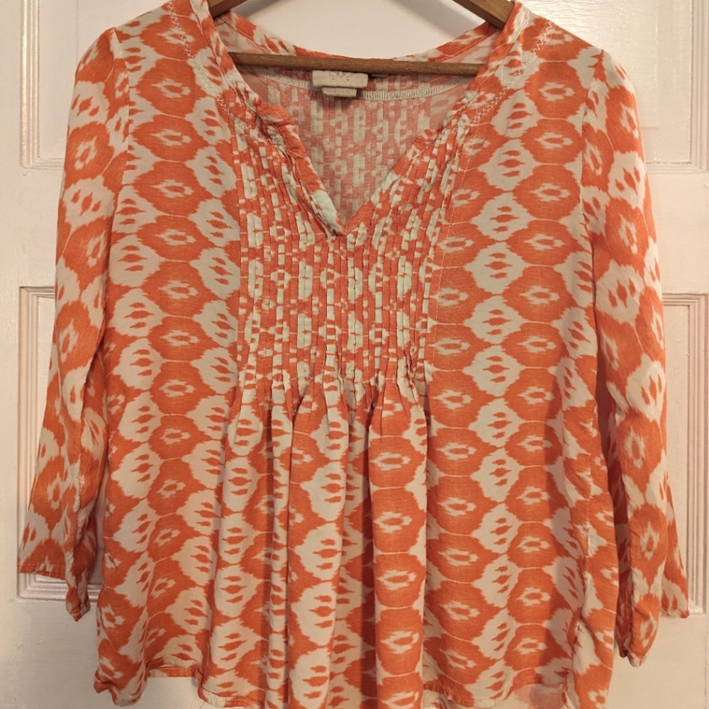 Anthropologie Vanessa Virginia Mahdia Orange & White Ikat Blouse 2
